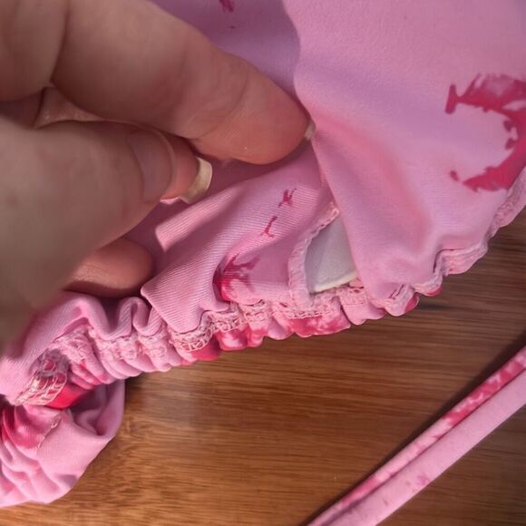 Zaful shade & shore triangle pink tie dye bikini black cheeky high rise bottoms - Picture 8 of 8